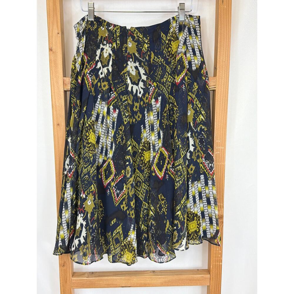 Anne Klein 100% Silk Multicolor Pattern Midi Skirt Size 8 - Picture 2 of 5